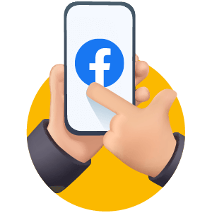 Hand holding phone with Facebook icon